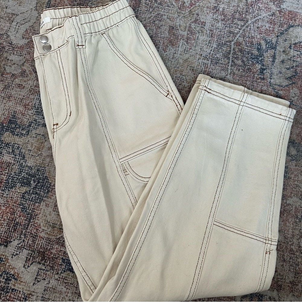 PacSun Cream High-Waisted Carpenter Pants
